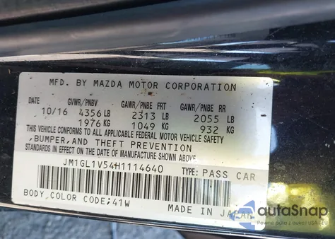 2017 Mazda Mazda6 Touring z USA, uszkodzony, nr VIN JM1GL1V54H1114640
